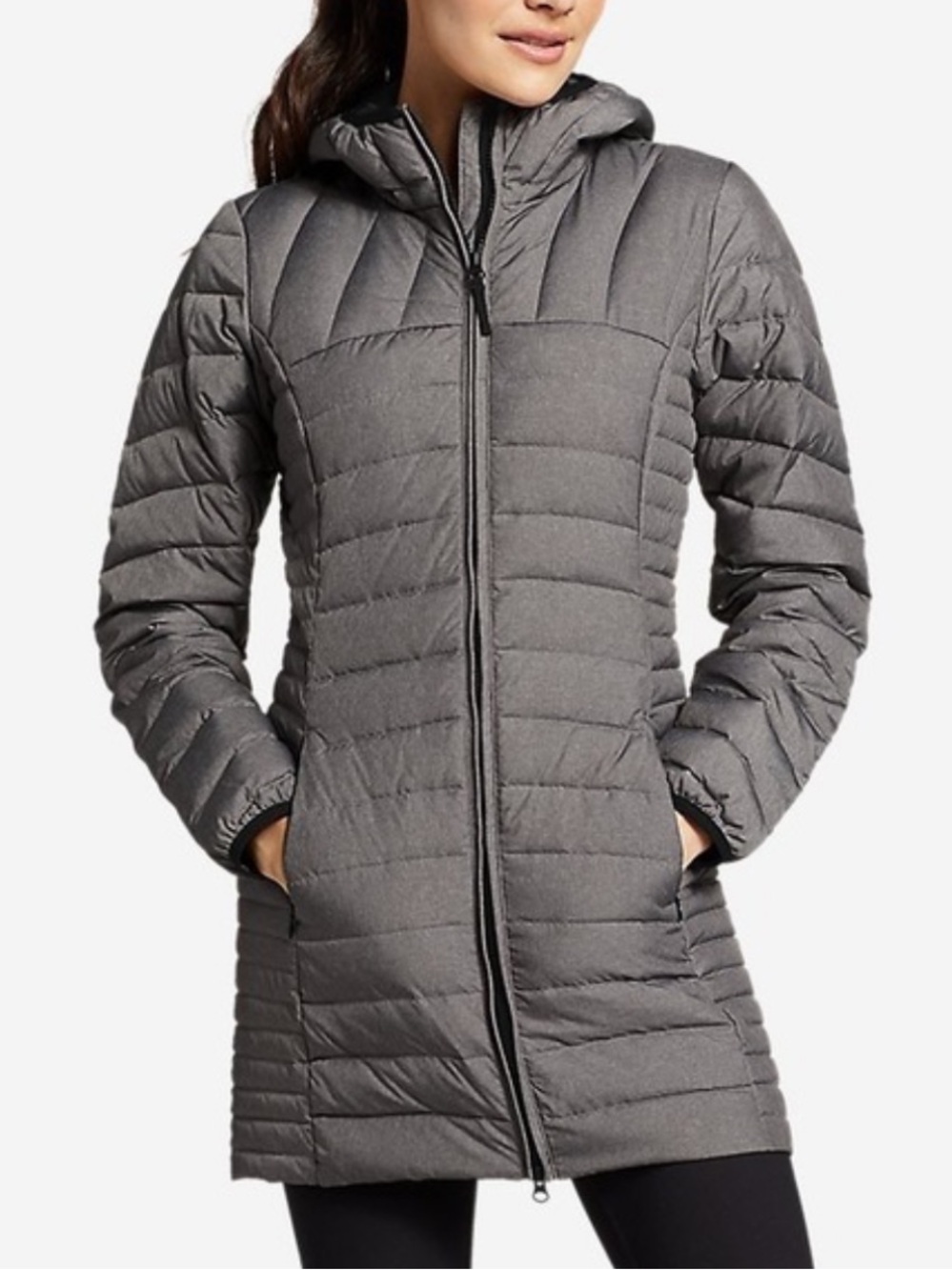 EDDIE BAUER ASTORIA HOODED DOWN PARKA HEATHERED GRAY LONG COAT SZ MD NWOT
